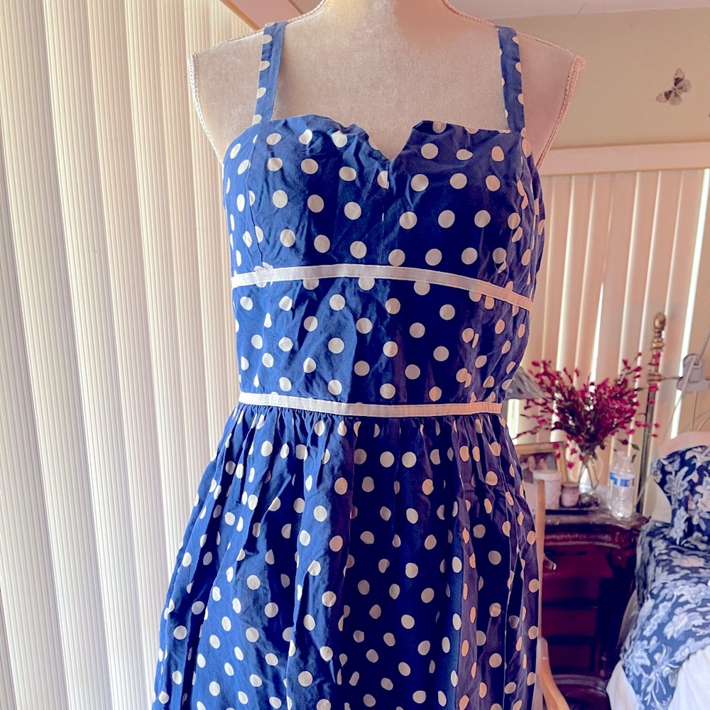 Karin Stevens Royal Blue & White Dots Sun Dress 8